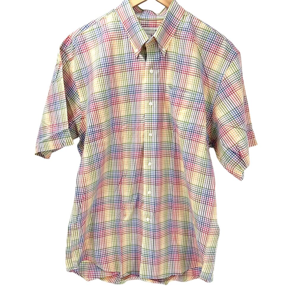 Cutter & Buck Shirt Mens XL Button Down Plaid Easter Spring Short Sleeves